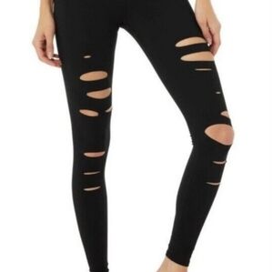 Womens Size M Alo Ripped Warrior Leggings Black EUC